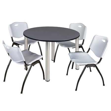 Kee Kee Round Table & Chair Set, Wood, Metal, Plastic Top, Grey TB48RNDGYBPCM47GY